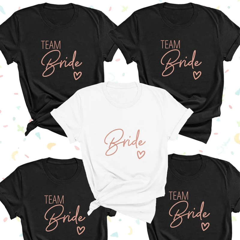 Футболка женская хлопковая с надписью Team Bride Love Heart|Футболки| |