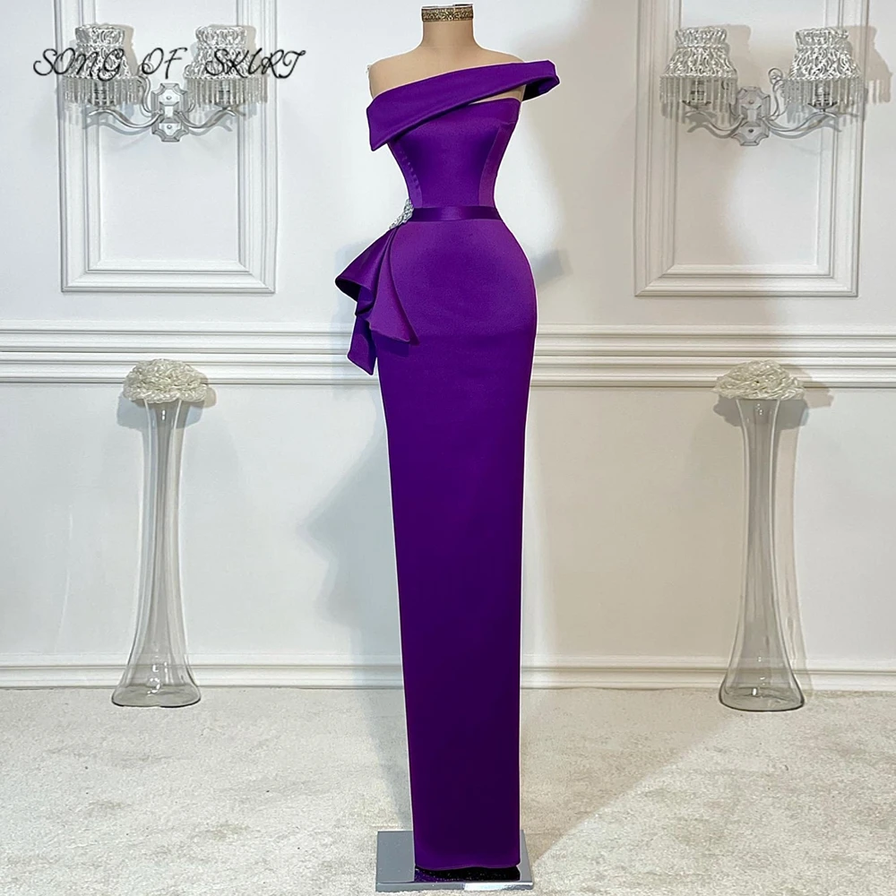 

2022 Elegant Purple Women's Formal Evening Dresses Ladies Birthday Party One Shoulder Sheath Long Prom Robe De Soirée Femme