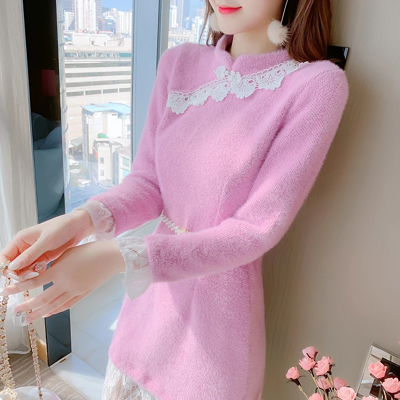 

Женское трикотажное платье с оборками, Однотонное шерстяное платье в стиле пэчворк с длинным рукавом и синим поясом, осень 2021