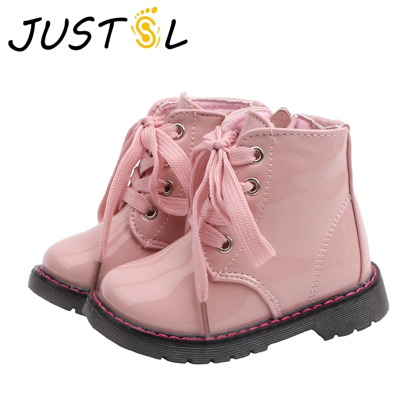 JUSTSL Autumn Winter Children's Martin Boots Girls Boys Short Boots Baby Kids Plus Velvet Waterproof Cotton Shoes