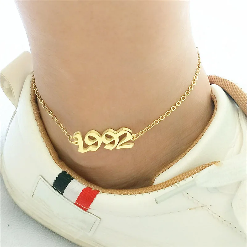 1992 От 1991 до 2000, ножные браслеты для детей с датой рождения и цифрами в английском стиле, женский браслет BFF, ювелирные изделия, Tobilleras Pulsera Para Tobillo - Окраска металла: 1992