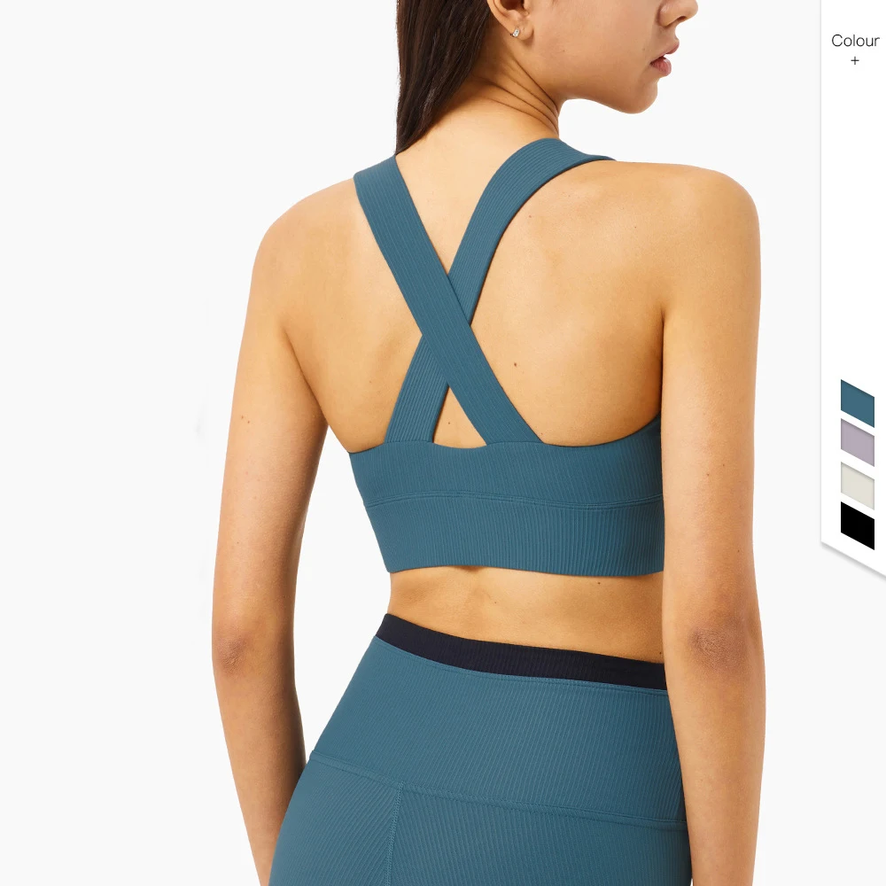 

Женский бюстгальтер в рубчик для йоги и фитнеса, спортивный бюстгальтер без косточек, нижнее белье, дышащая быстросохнущая женская одежда п...