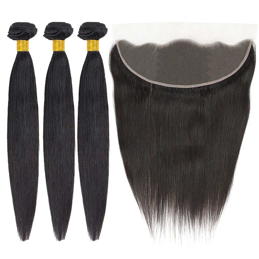 Индийские пучки волос с фронтальным закрытием уха до кружева фронтальное