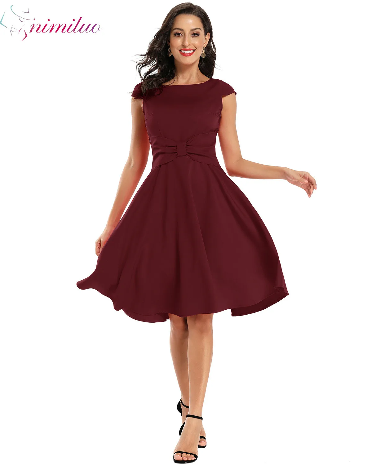 

Women's round Neck Bow Waist Hugging Expandable Dress Bridesmaid Dress