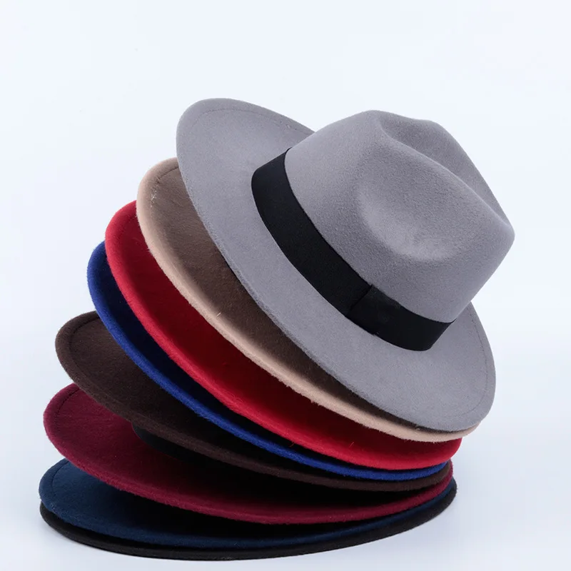 Hot Selling Woolen Jazz Hat British Retro Big Brim Top Hat Men And Women All-Match Sunshade Panama Cap