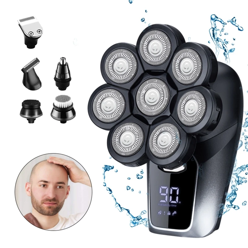 

R9CD 6 in 1 Electric Razor for Men Multifunctional Bald Head Shaver Cordless Grooming Kit Waterproof Electric Shavers