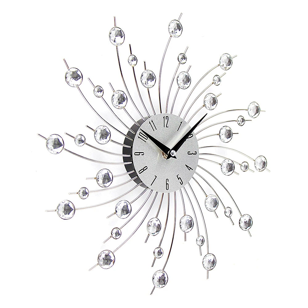 33 см 3D винтажные часы металлические настенные с кристаллами Роскошные Алмазные