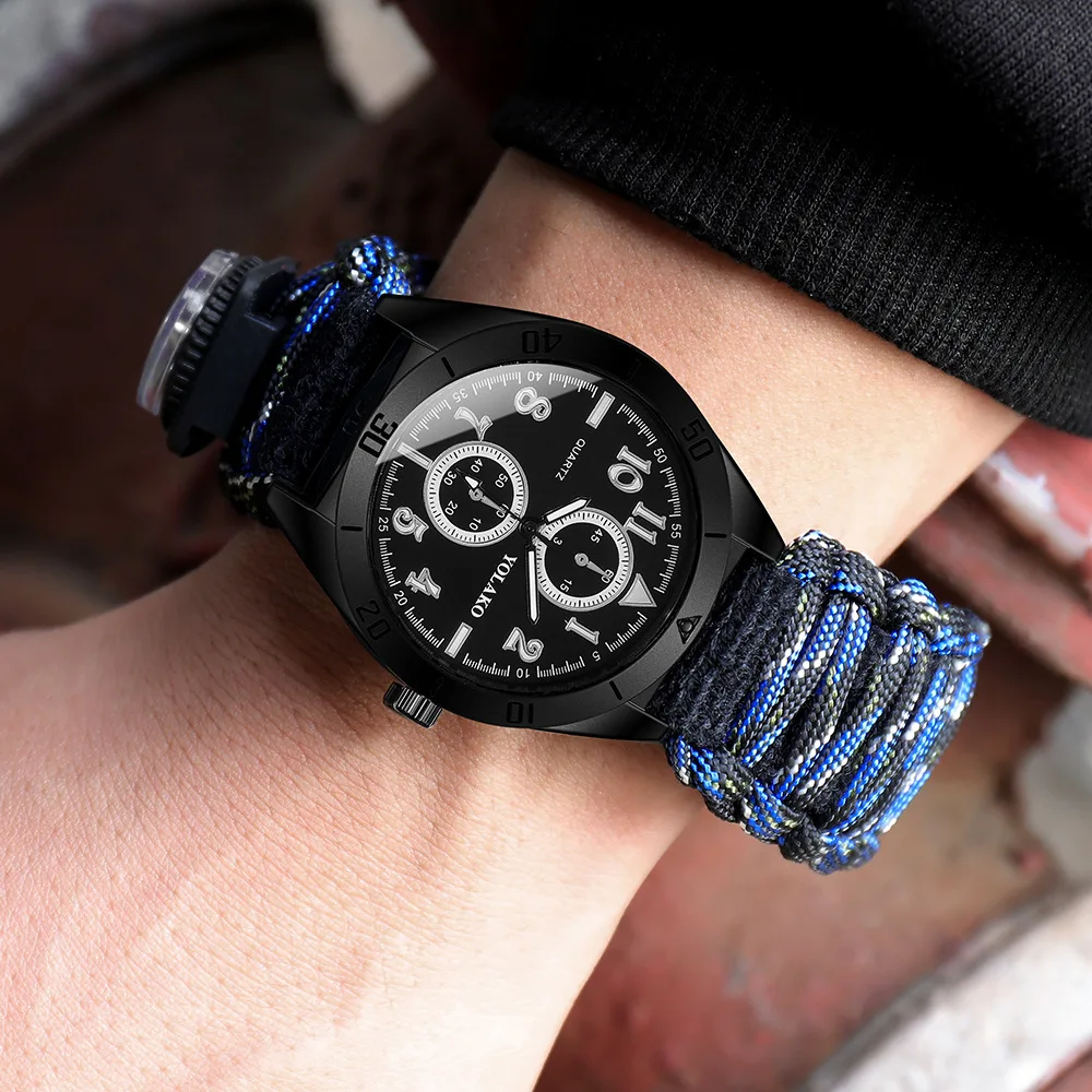 Мужские часы с двойным циферблатом и цифровым компасом нейлоновым тканым