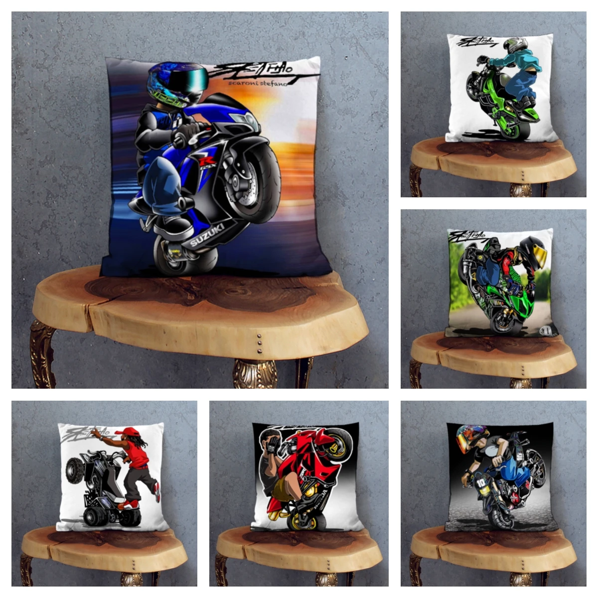 

Extreme Sports Cushion Cover Decor Cartoon Motorcycle Pillowcase Soft Plush Colorful Mobile Bike Pillow Case for Sofa Home Car