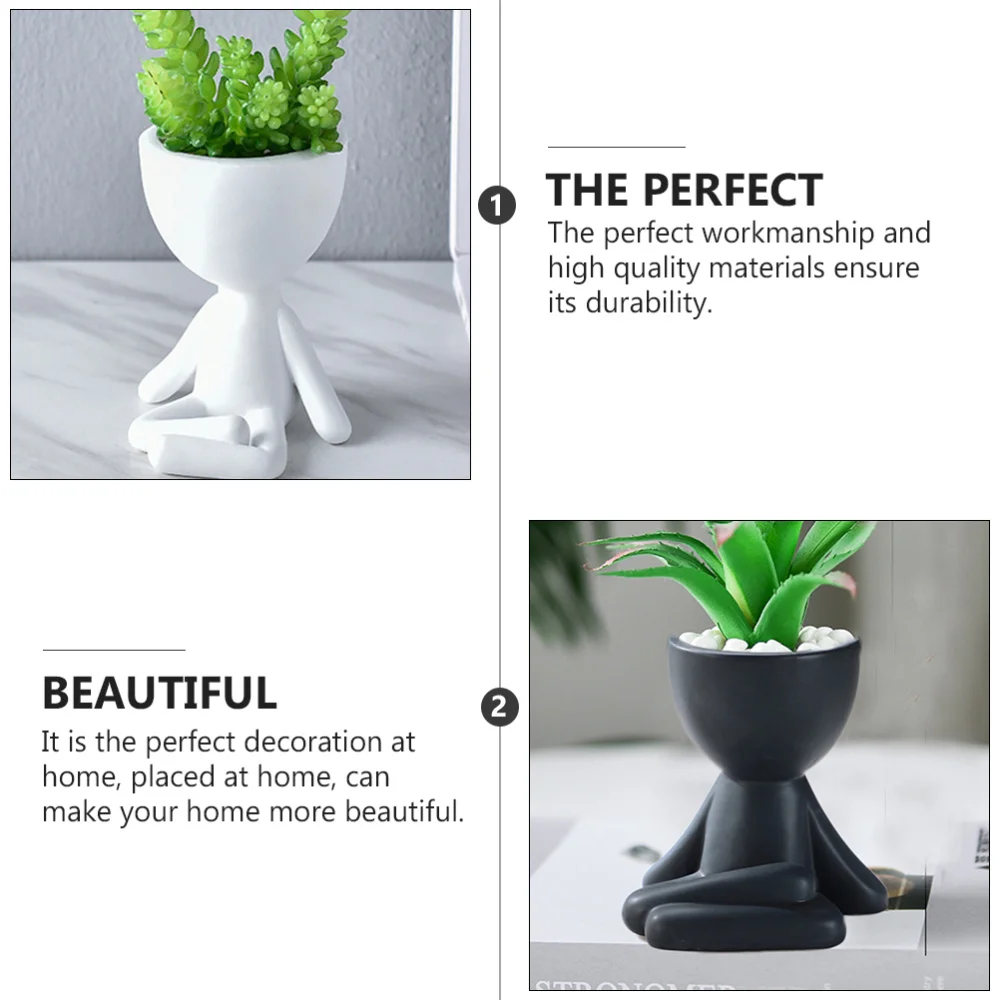 

2pcs Decorative Desktop Flowerpot Ceramic Humanoid Flower Pot Ornament Adornment