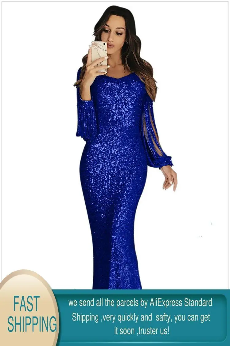 Женское длинное платье расшитое блестками формальное с длинным рукавом женские