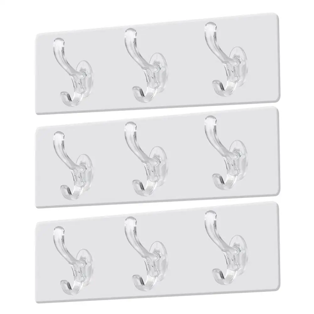 

3PC Hooks Bathroom Nail-Free Wall Hook A Row Of Traceless Hooks Wall Hanger Sticker Transparent Plastic Glue Hooks Kitchen