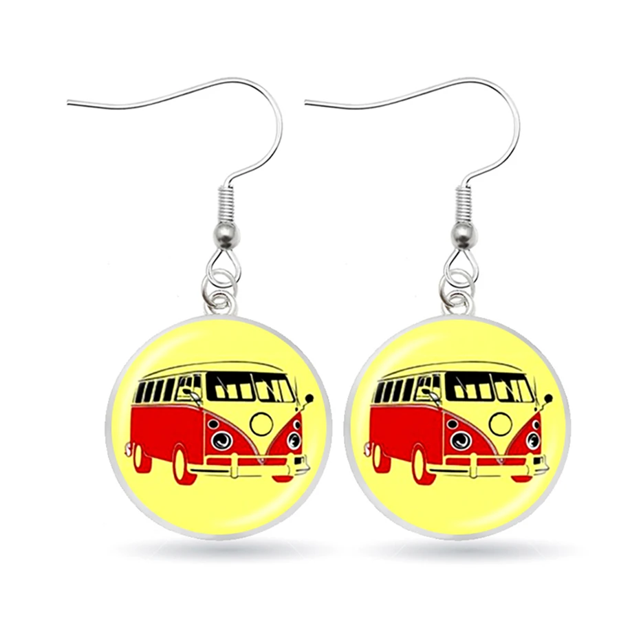 Винтажные висячие серьги в стиле хиппий с изображением Ван-автобуса ретро для