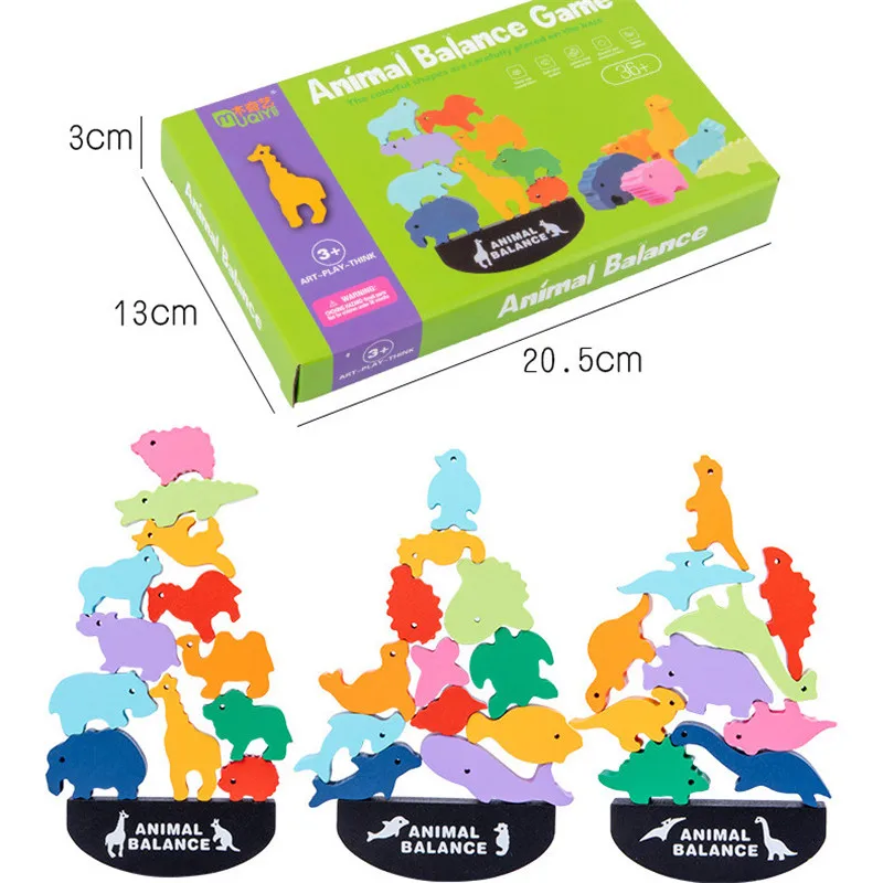 

3D Wooden Cartoon Animal Balance Stacking High Wood Building Block Game Toys Educational Toy For Children Birthday Gifts