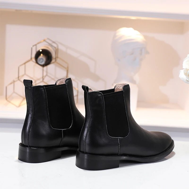 Женские ботинки челси на толстом каблуке короткие модные кожаные ботильоны в