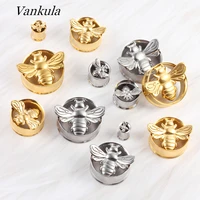 vankula 2pcs stainless steel round plugs ear tunnels with bee gold gauges earrings piercing body jewelry flesh expander gift