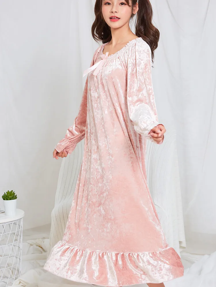 Осенне зимняя Вельветовая ночная рубашка принцессы с длинными рукавами для сна