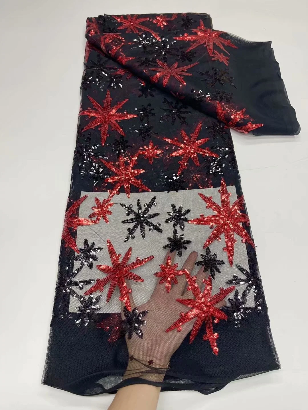 

2021 African Lace Fabric High Quality Organza French Cord Embroidery Sequins Tulle Lace Fabric For Nigerian Party Dress