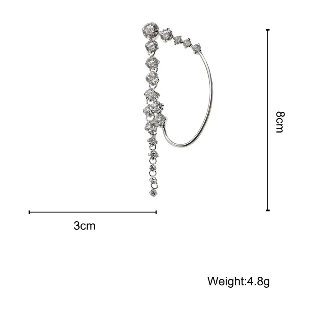 

FLASHBUY Single New Korean Rhinestone Earrings 2020 Shiny Drill Arc Ear Hanging Clip Earrings for Women Minimalist Ear Cuff