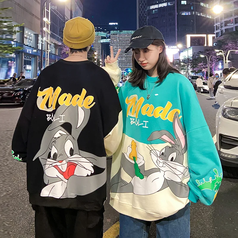 

2021 couple men's Korean version of the trend of round neck tide brand long-sleeved sweater men's sweatshirt anime casual wear