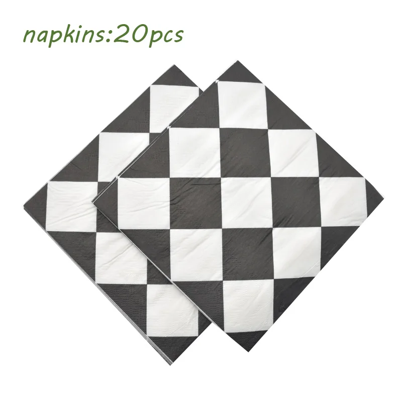 20pcs napkins Черно-белая клетчатая одноразовая посуда, набор бумажные тарелки и стаканы, шахматы, клетчатые, для дня рождения, вечеринки, для детского душа, украшения для детей - Цвет: 20pcs napkins