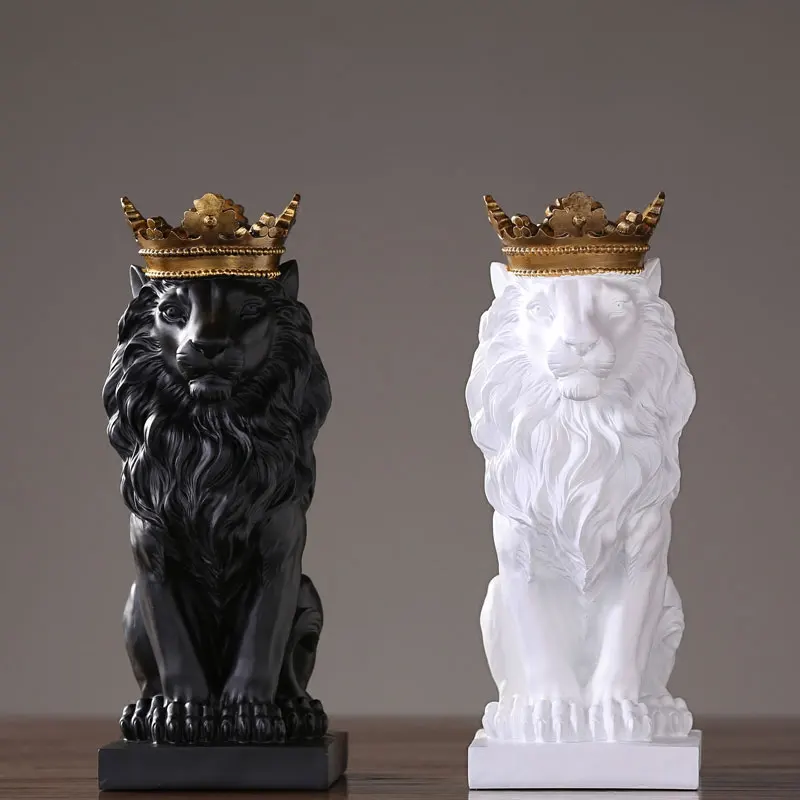 Креативная Современная Золотая Корона черная статуя льва фигурка животного
