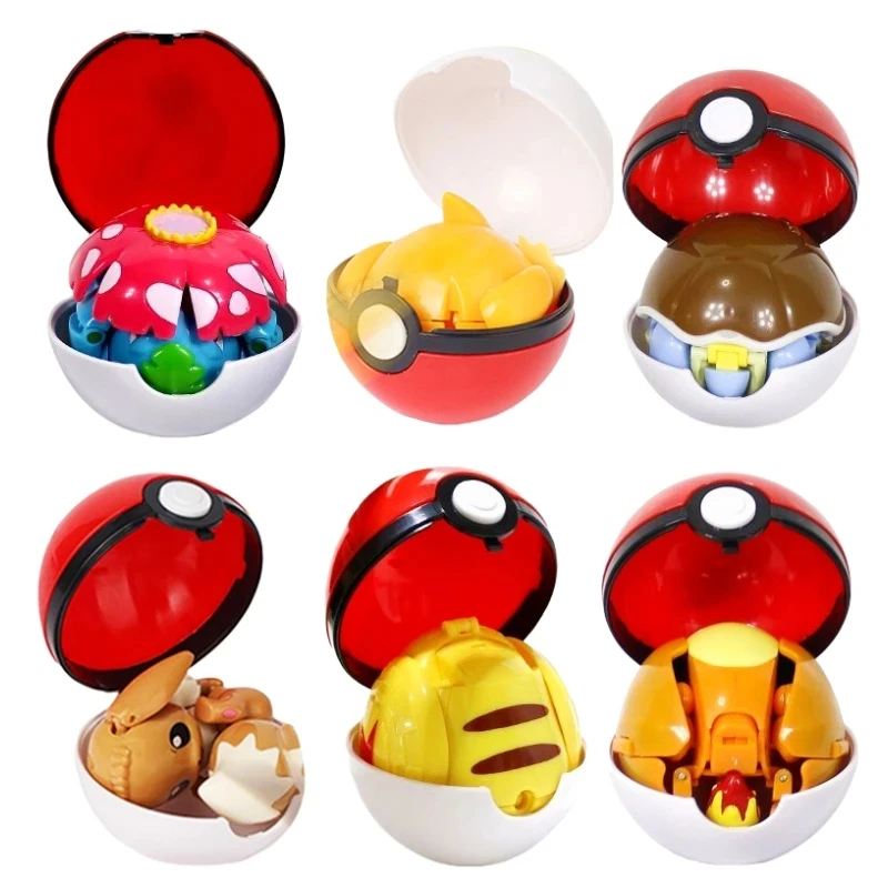 

New 6 Pcs Pokeball Pokemon Toys Set Box Eevee Psyduck Pikachu Charizard Venusaur Blastoise Anime Figure Model Kids Gifts