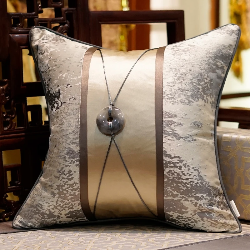 

Luxury Modern Chinese Style Patchwork Throw Pillow Covers Brown Grey Cushion Covers with Tassels 45 X 45 50 X 50cm