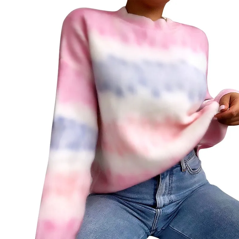 

Women T-shirts Tie Dye Printed Long Sleeve Pullover Autumn Spring Loose Causal Basic T Shirt Chemise Tops Mujer Plus Size
