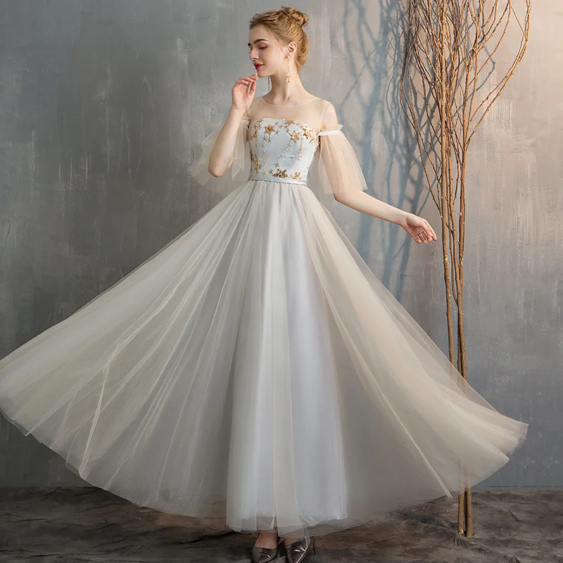 Женское длинное платье подружки невесты плиссированное Тюлевое с блестками