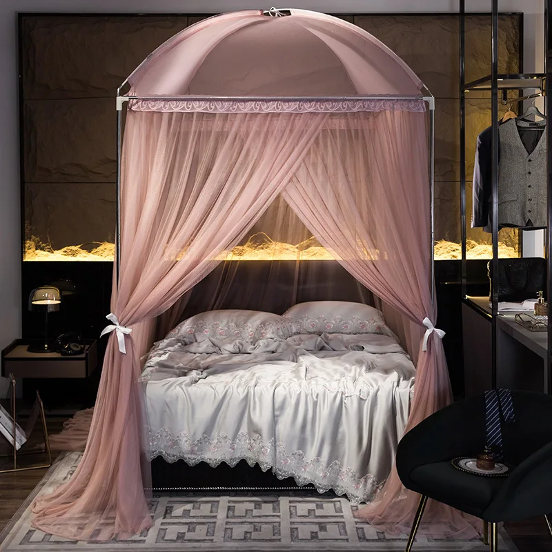 Günstig 2021 Neue U-bahn Kunst Farbe Halterung Moskito Net Palace Boden 1,5 M 1,8 M Haushalt Bett Vorhang Baldachin Room Decor Zelt Vier-tür
