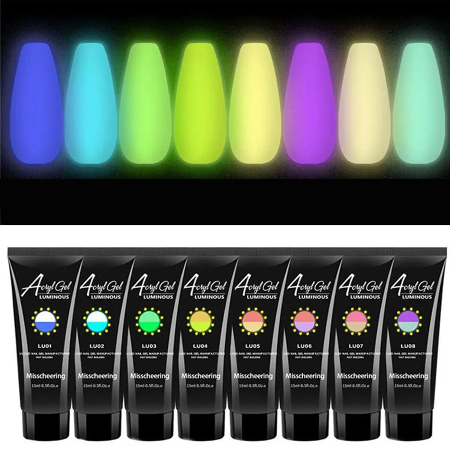 

Hot French Manicure Glow In the Dark Fluorescent Color Luminous Nail Extension UV Gel Nail Builder Gel Extend Builder