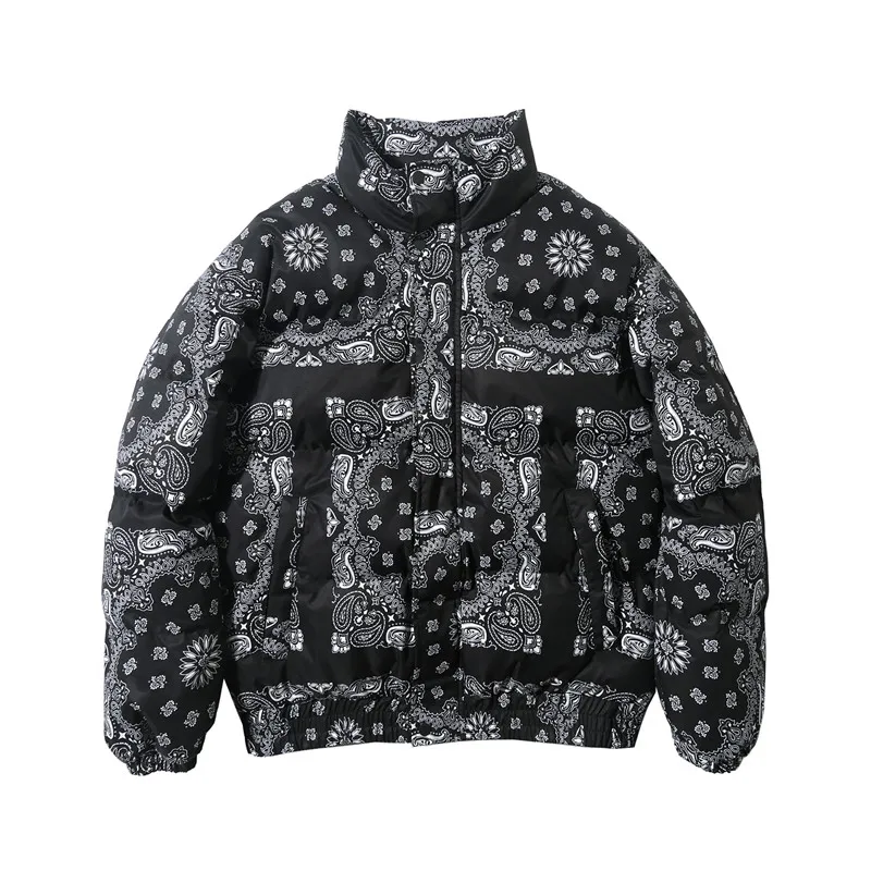 Зимняя утепленная куртка в стиле хип хоп с винтажным рисунком пэчворк