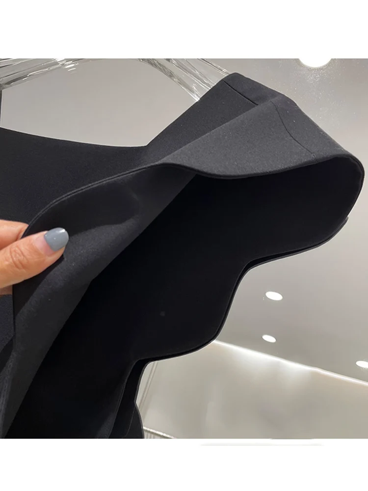 

Square collar wave pattern three-dimensional decoration sexy leaky back sleeveless vest dress ladies summer new fashion
