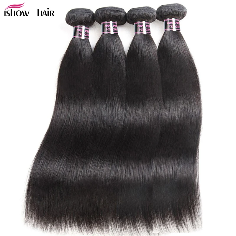 Ishow малазийские прямые пучки волос 100% человеческие волосы 4 пучка плетение не Remy