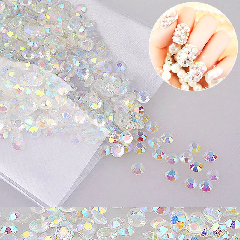 1000 шт. AB Flakback стеклянные стразы для ногтей 4 мм полимерные круглые белые камни