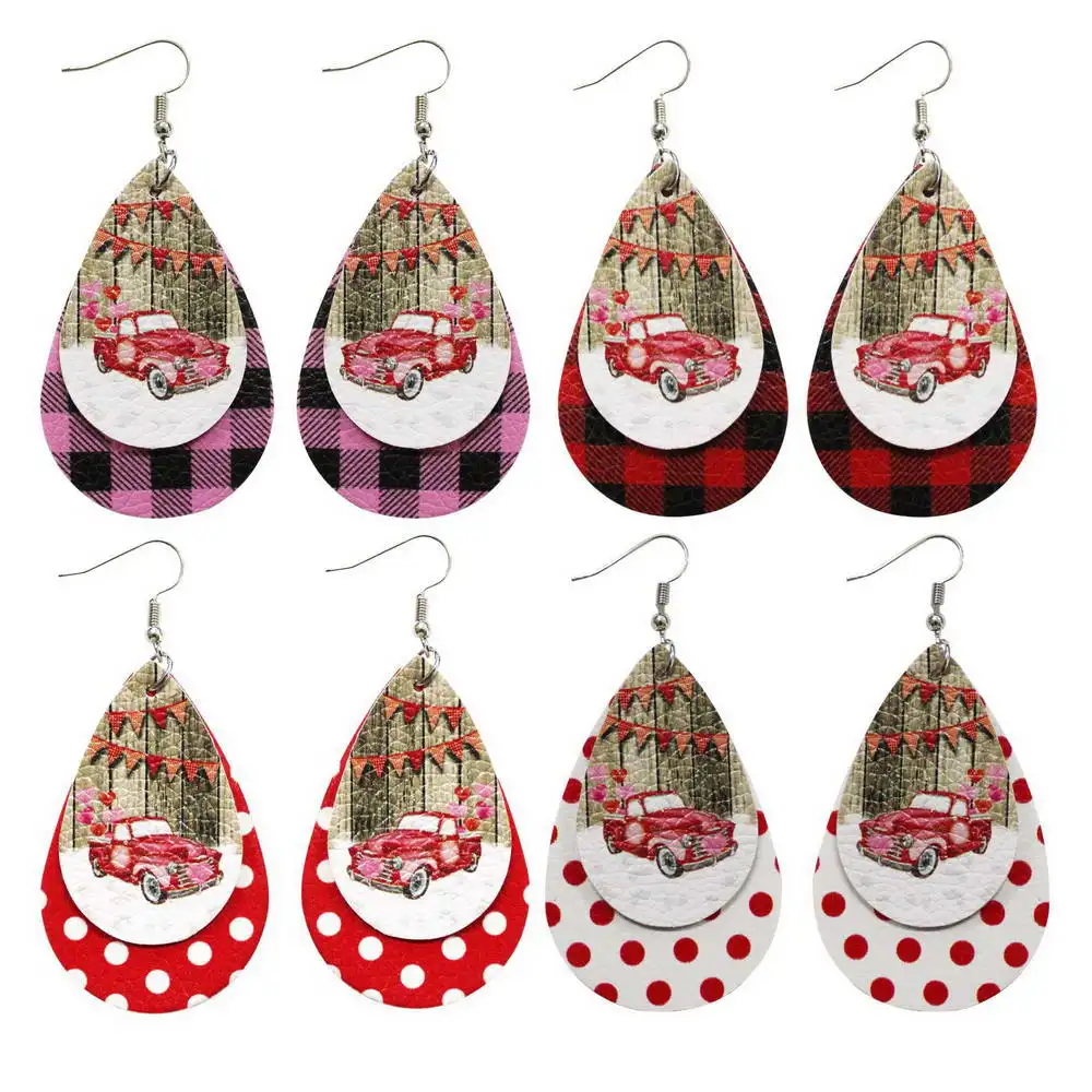 

Christmas Faux Leather Earrings 2020 Layered Car Print Polka Dot Leather Teardrop Earrings Jewelry Wholesale E7776 ZWPON