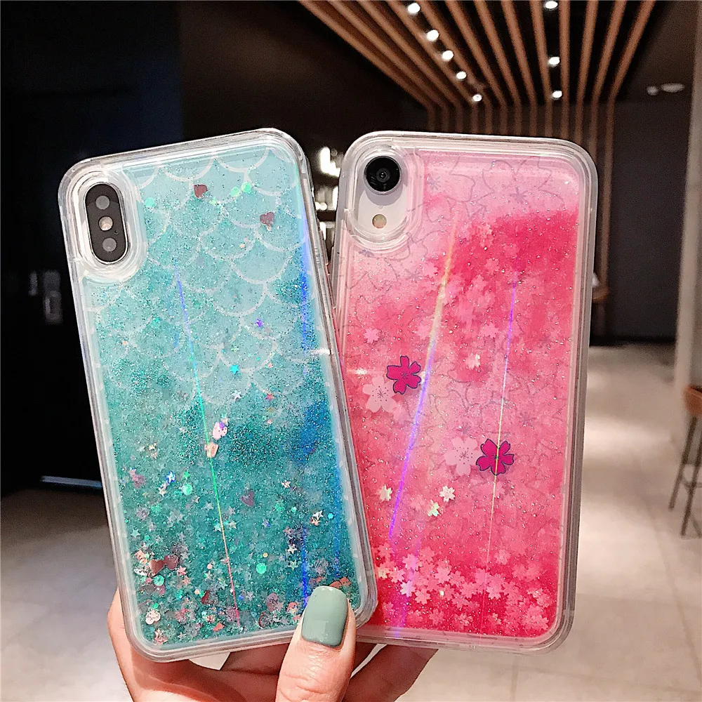 Блестящие Блестки Aurora Fish scale блестящий чехол из ТПУ для iPhone6s 7 8 Plus X XR XS MAX laser Sakura