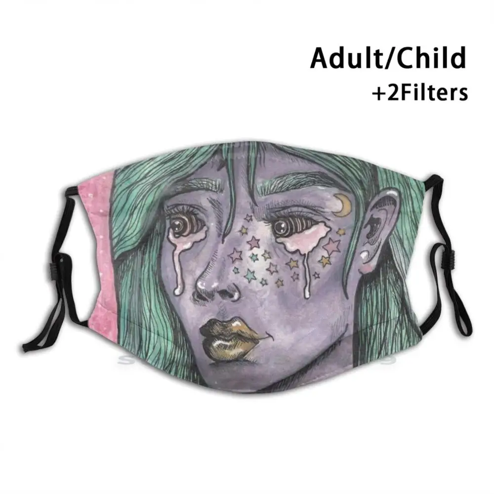 

Headspace Reusable Mouth Face Mask With Filters Kids Space Galaxy Girls Universe Stars Astrology Purple Watercolor Pink