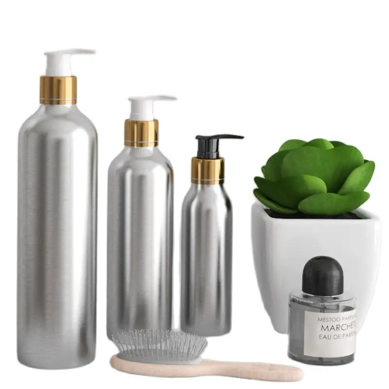 Алюминиевая металлическая бутылка золотого цвета объемом 150 мл для фотошампуня