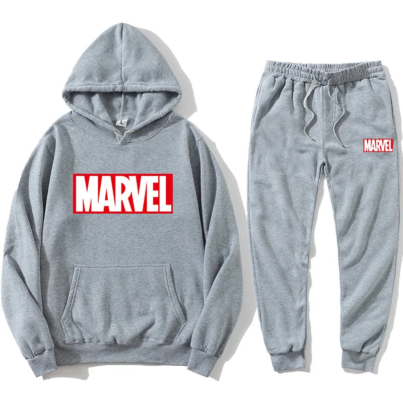

new Marvell Sweatshirt + jogging men's long sleeve Hoodie + Pants Black women's sportswear casual suit