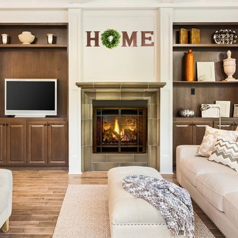 

Home Letter Decorative Sign Wall Hanging Wooden Home Signs with Green Wreath Flower Home Wall Decor Kitchen Housewarming Gifts