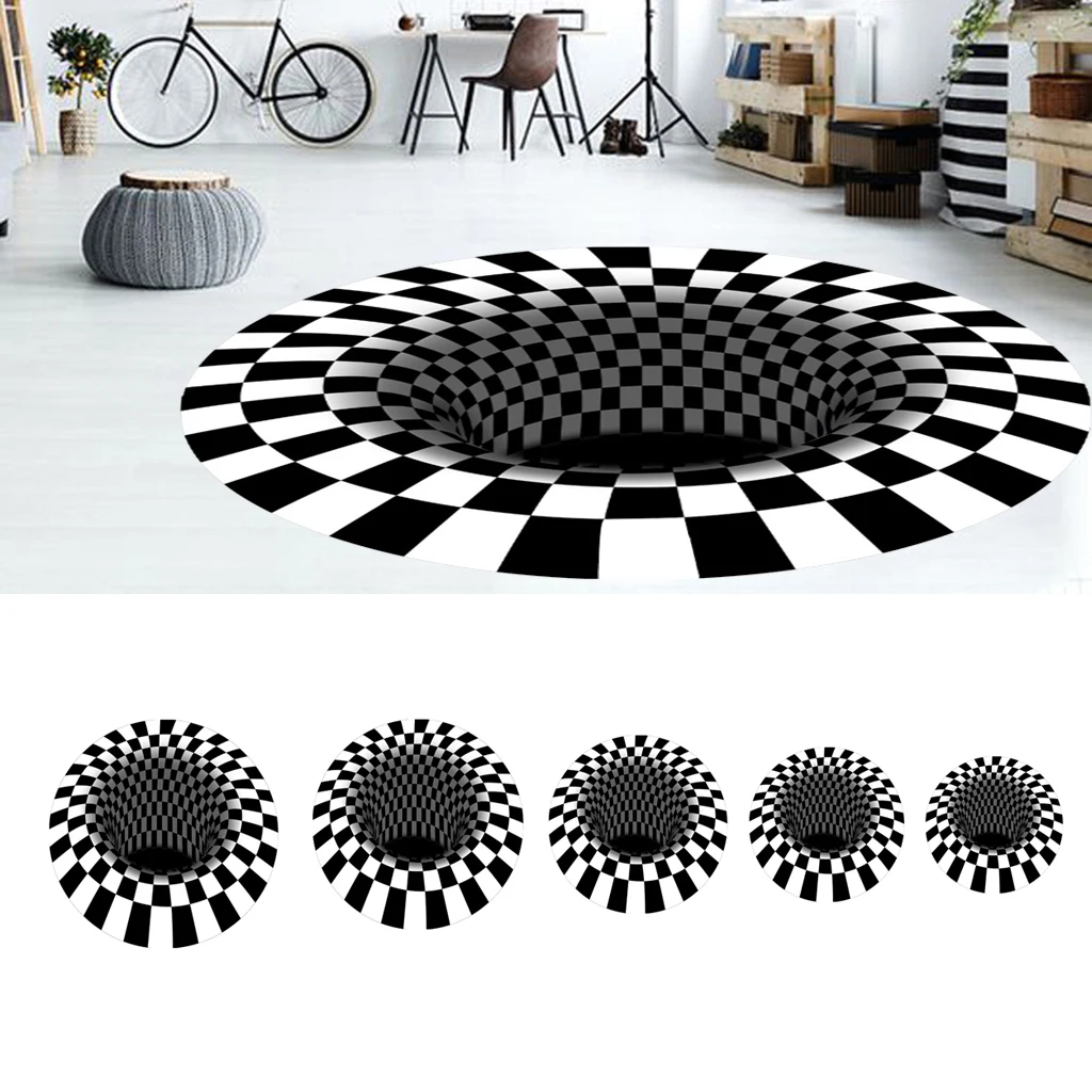 

Round 3D Printing Plaid Optical Illusion Carpet for Living Room Bathroom