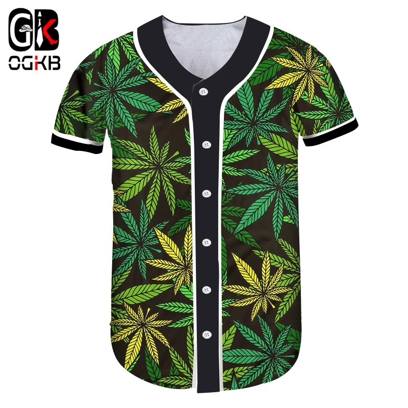 OGKB 3D печать кленовый лист бейсбольная рубашка кнопка рубашки зеленые листья