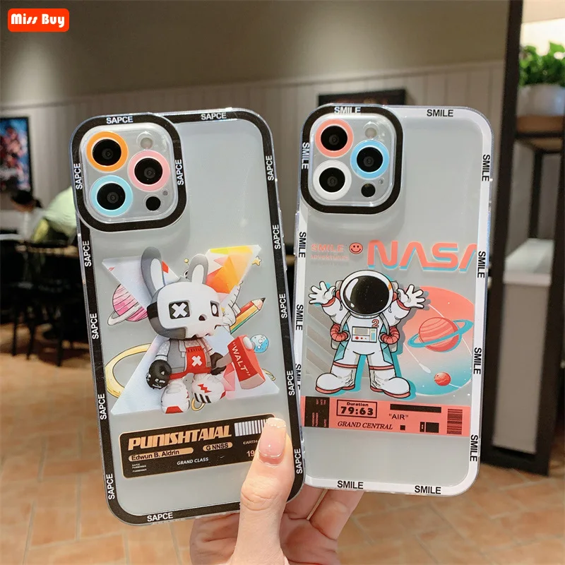 

3D Cartoon Astronaut Space rabbit Silicone Soft Case for iPhone 13 12 11 Pro max 12 Mini X XR XS Max 7 8 Plus SE 2020 Cover Slim