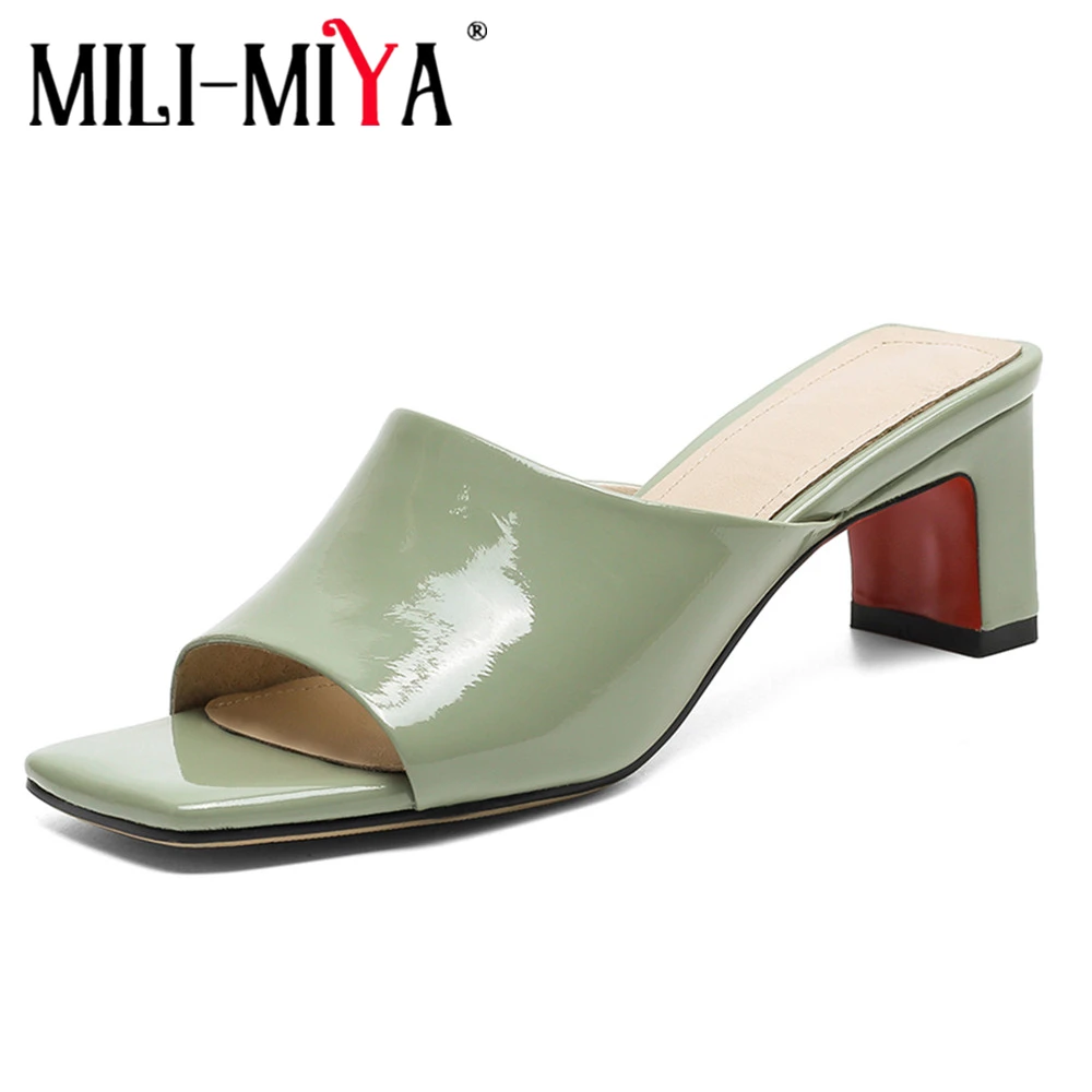 

MILI-MIYA New Arrival Concise Design Women Genuine Leather Sandals Square Toe Thick Heels Slip On Dress Party Summer Shoes
