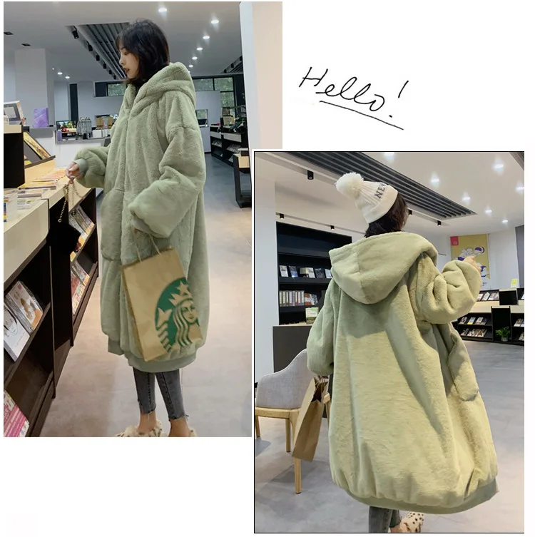 30 Degrees Fur Coat Women Casual Hoodies Furry Thick Warm Long Faux Rabbit Fur Jacket Loose Winter Coat Women OverCoat