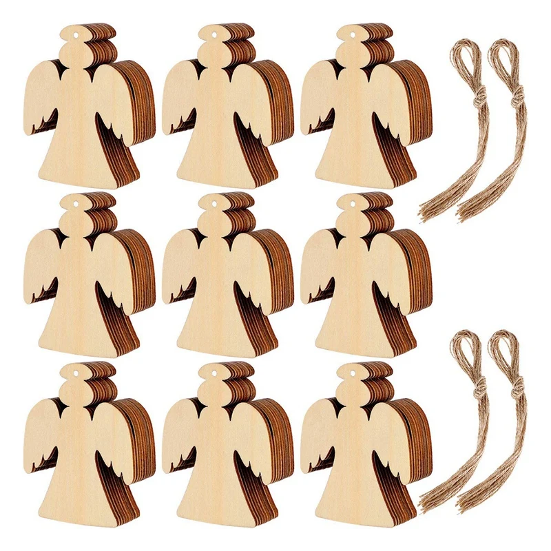 60 штук рождественские деревянные украшения в форме ангела ломтики с шнуры для