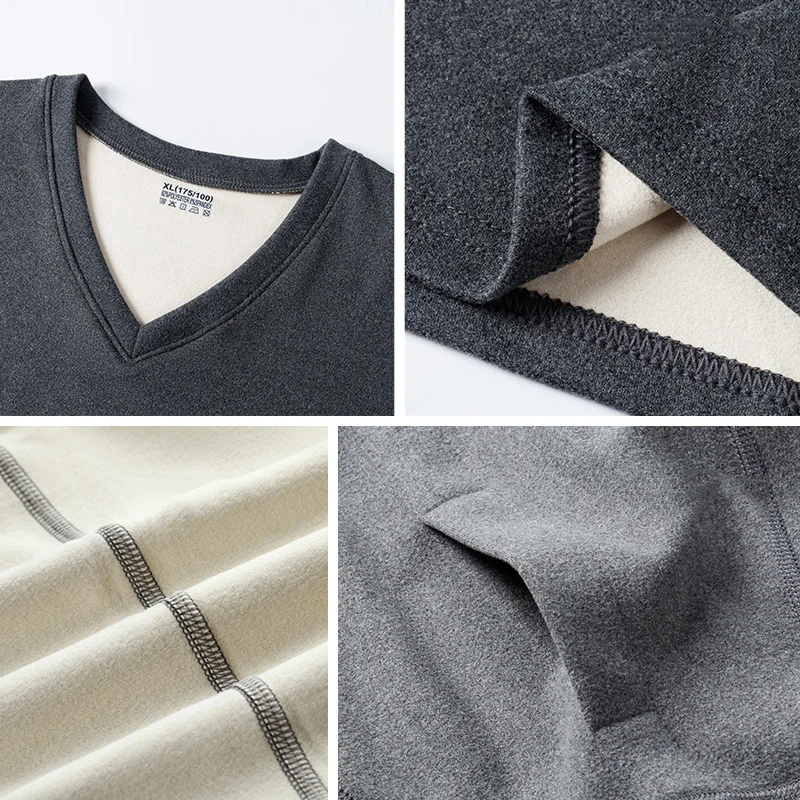 Men's Thermal Underwear Set Frosted Medium Thick Elastic German Velvet Autumn Clothes Autumn Pants Chicken Heart Collar