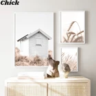 Настенная картина из натуральных растений, пшеницы, одуванчика, тростника, цветов, настенная Картина на холсте, скандинавские плакаты и принты, настенные картины для декора гостиной